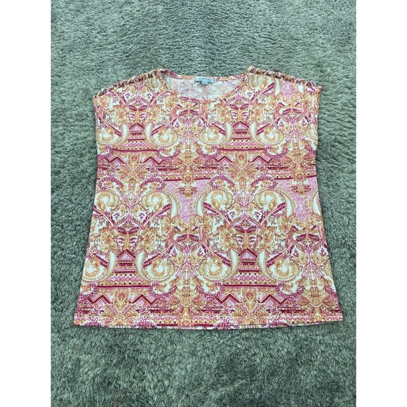 Floral & Ivy Top Womans Medium Pink Geometric Aztec Stretch Sleeveless Blouse - Picture 1 of 9